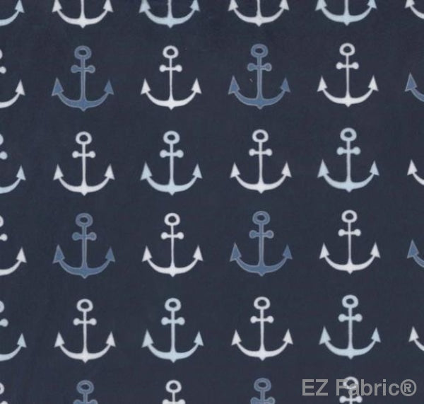 Anchors Straight Navy on Minky by EZ Fabric 