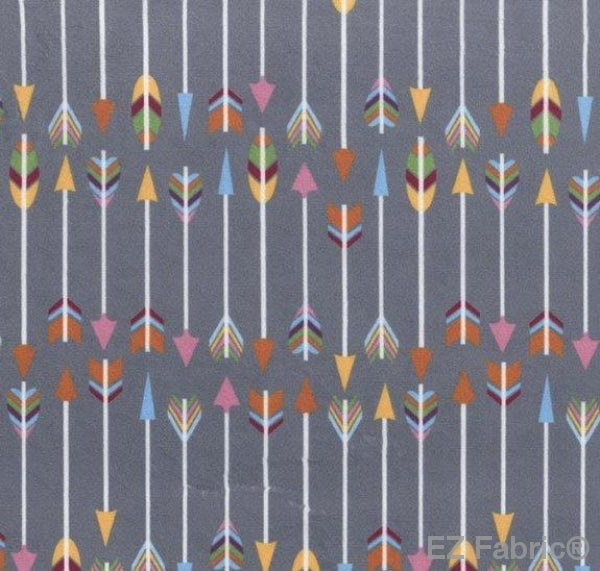 Arrows Gray Print on Minky Fabric by EZ Fabric
