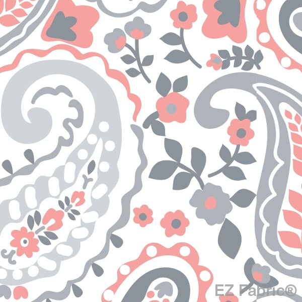 Smooth Kashmir Print On Minky Fabric Coral / Paisley