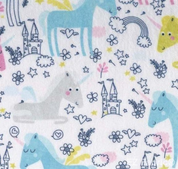 Unicorn Doodle White Print Minky By EZ Fabric