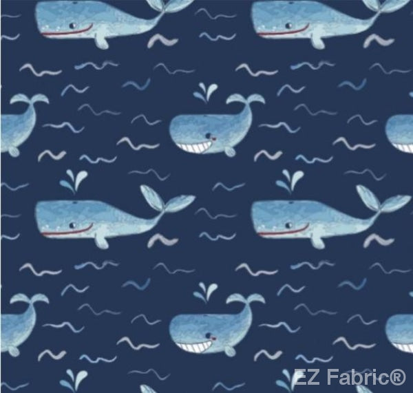 Whales Navy on Minky Fabric by EZ Fabric 