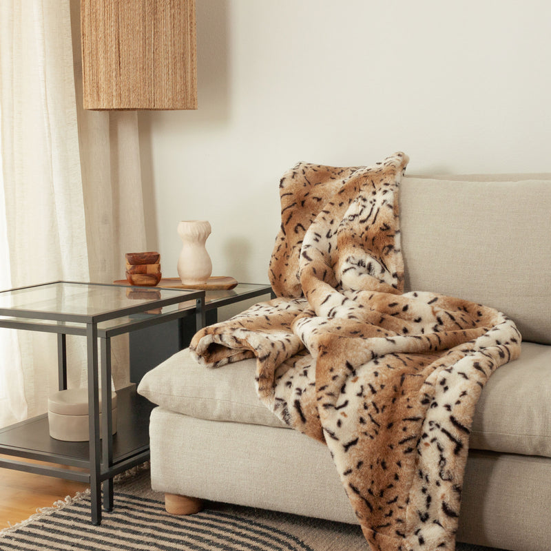 Brown Pearl Leopard throw blanket on couch