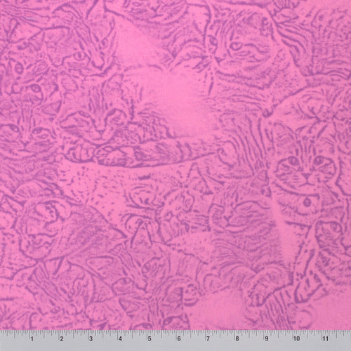 Cat Friends kitty print minky fabric, close-up