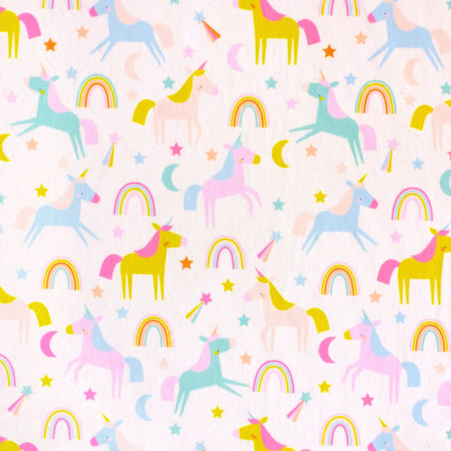 Chasing Rainbows unicorn print minky fabric, swatch