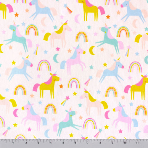 Chasing Rainbows unicorn print minky fabric, close-up