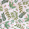 Christmas holly minky fabric, holly leaf print swatch close-up