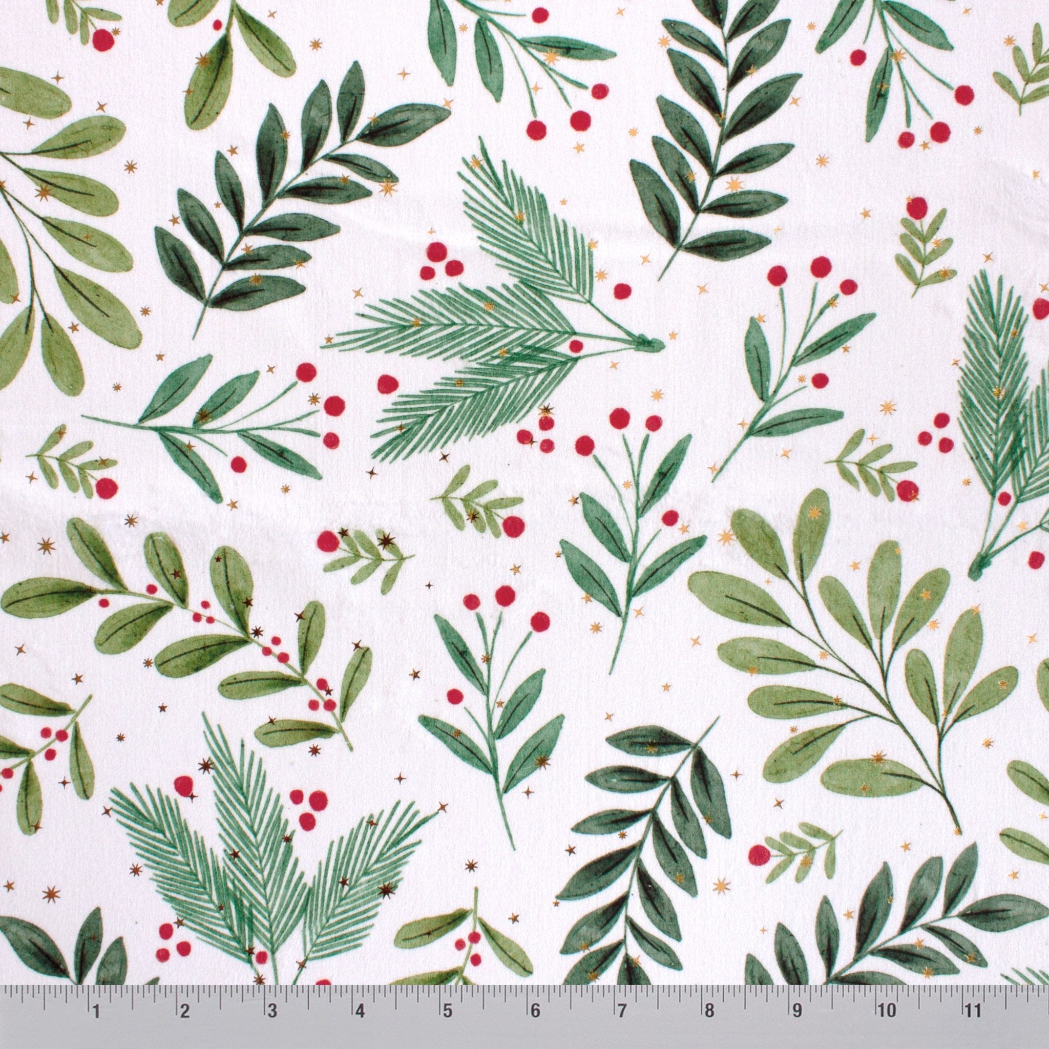 Christmas holly minky fabric, draped throw view