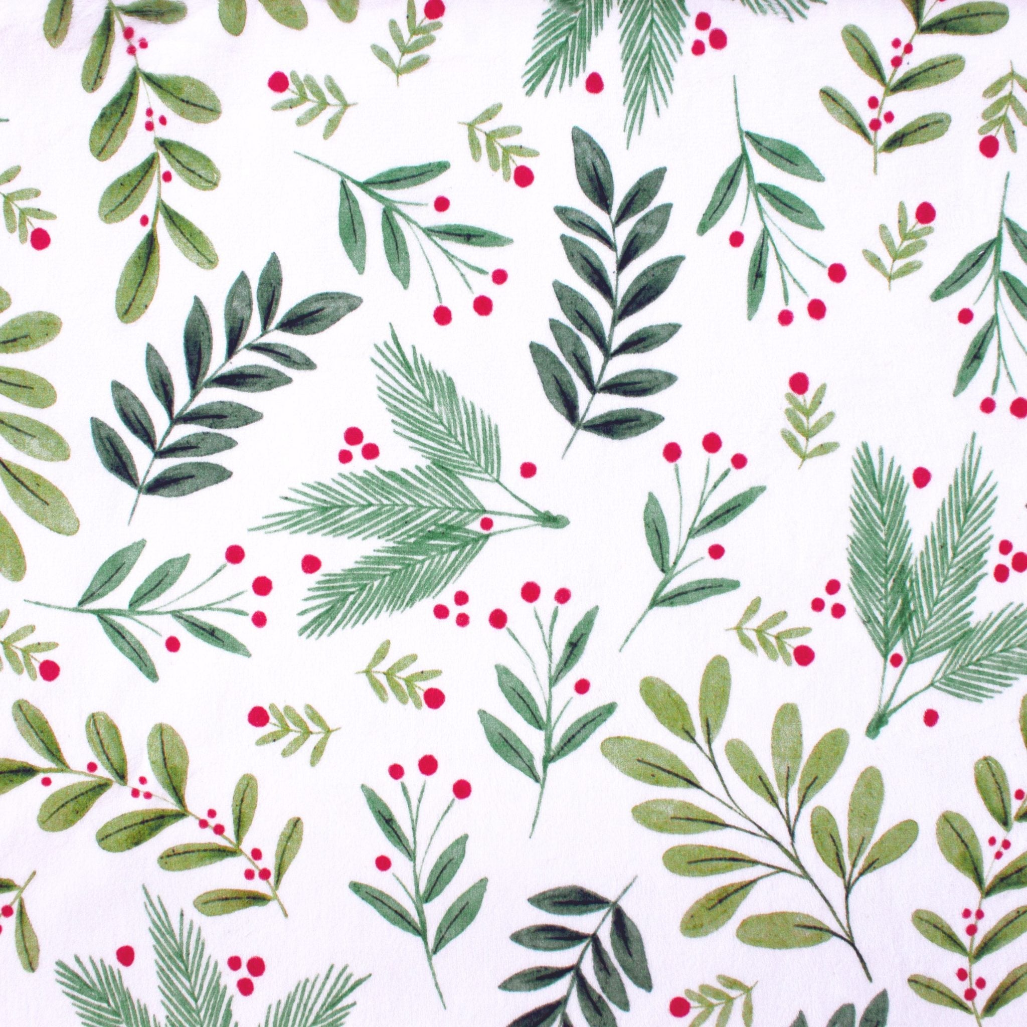 Christmas holly printed minky fabric, folded bolt