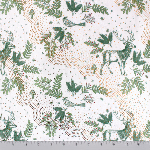 Christmas toile printed minky, close-up of toile motif detail