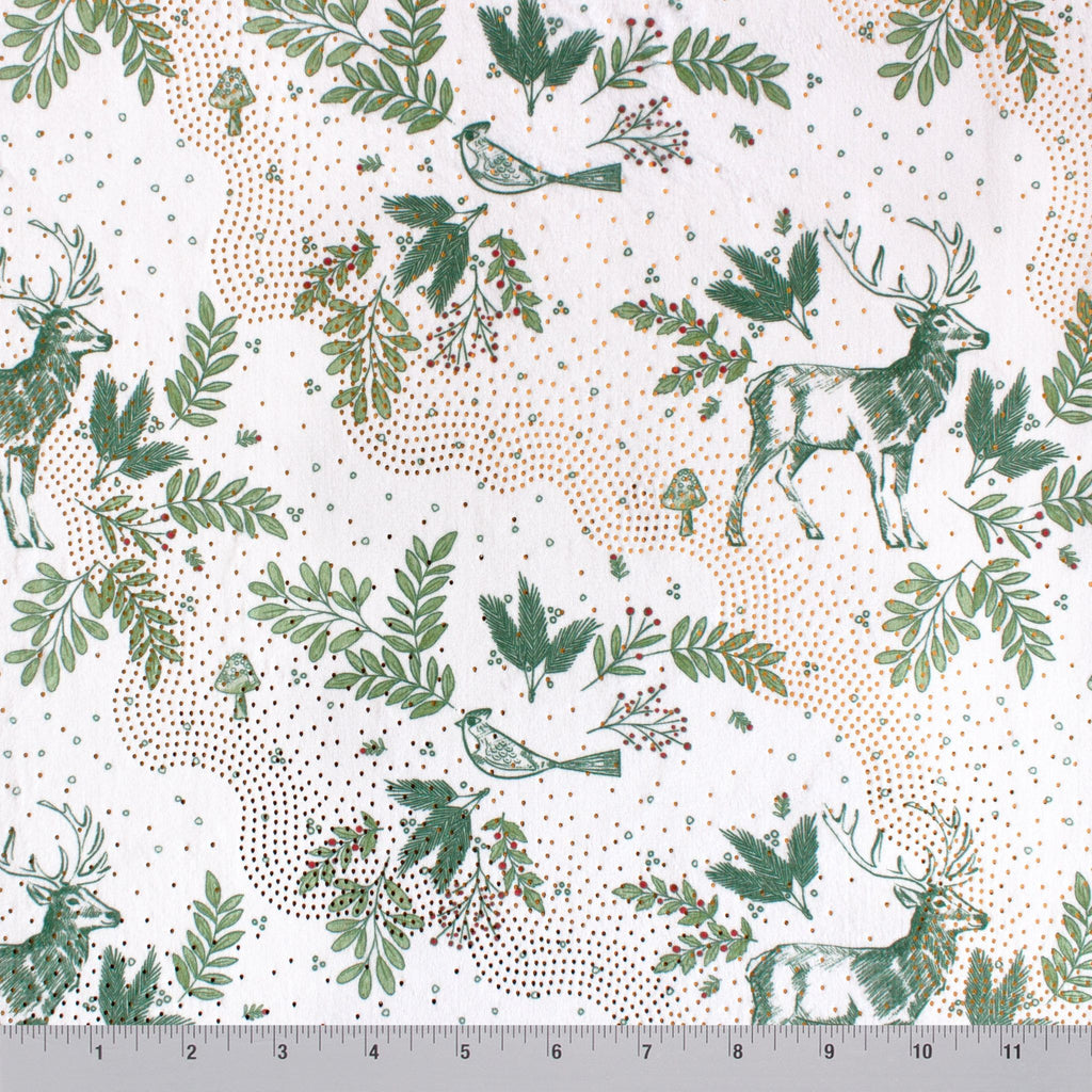 Christmas toile printed minky, close-up of toile motif detail