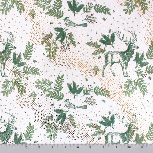 Christmas toile printed minky, close-up of toile motif detail