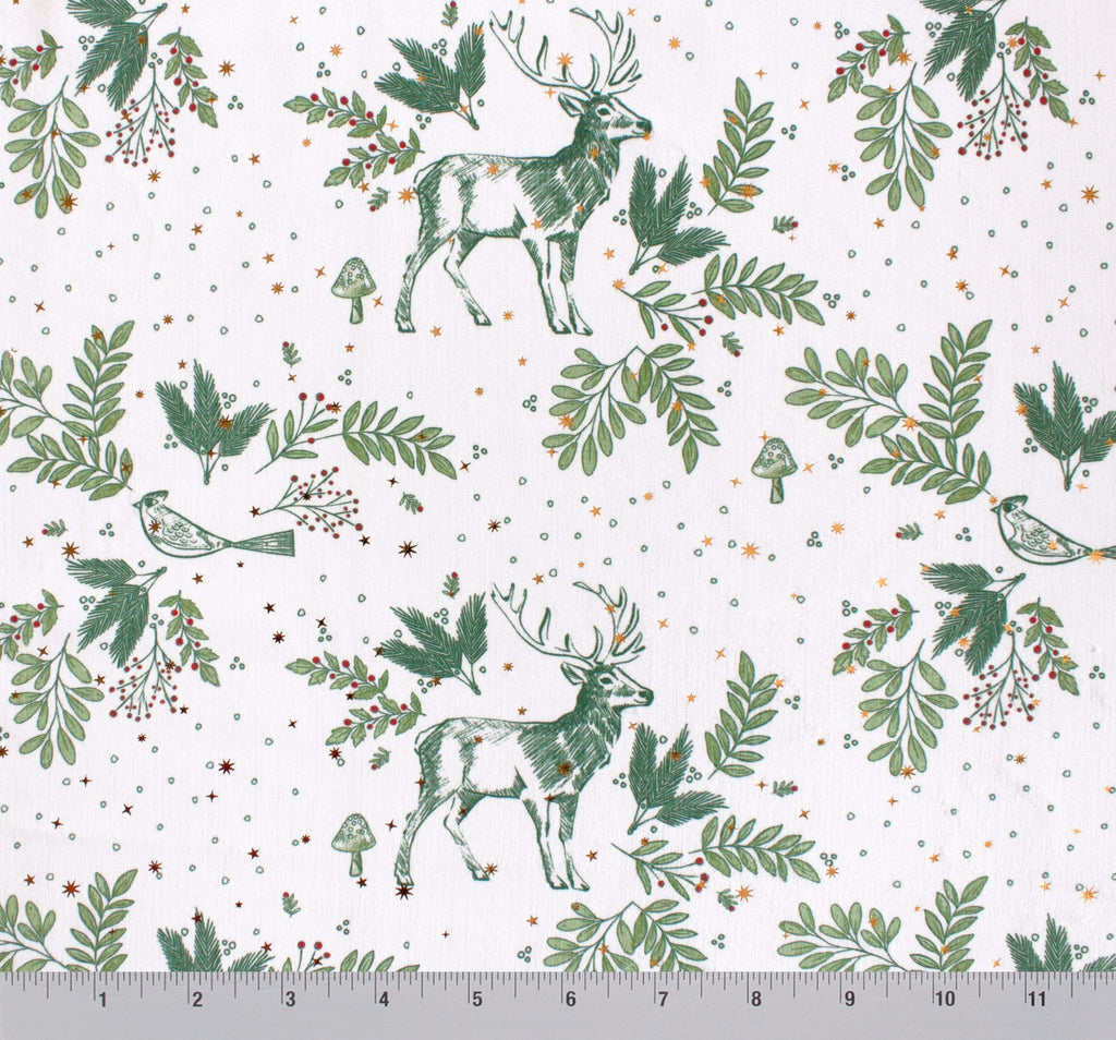 Christmas toile minky, draped throw showing full repeat
