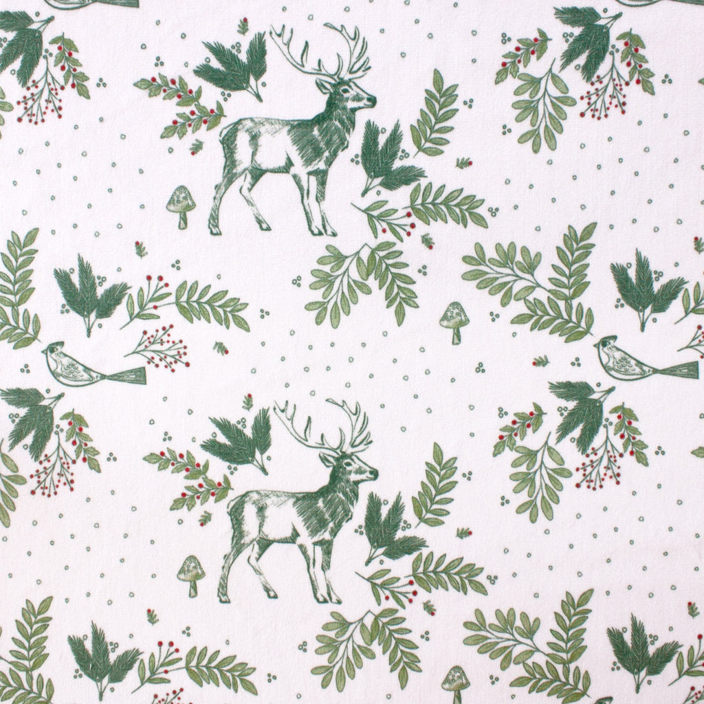 Christmas toile minky, blue colorway print close-up