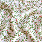 Ditsy Holly minky fabric, Christmas print detail