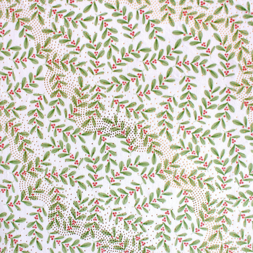 Ditsy Holly minky fabric, small-scale holly print swatch