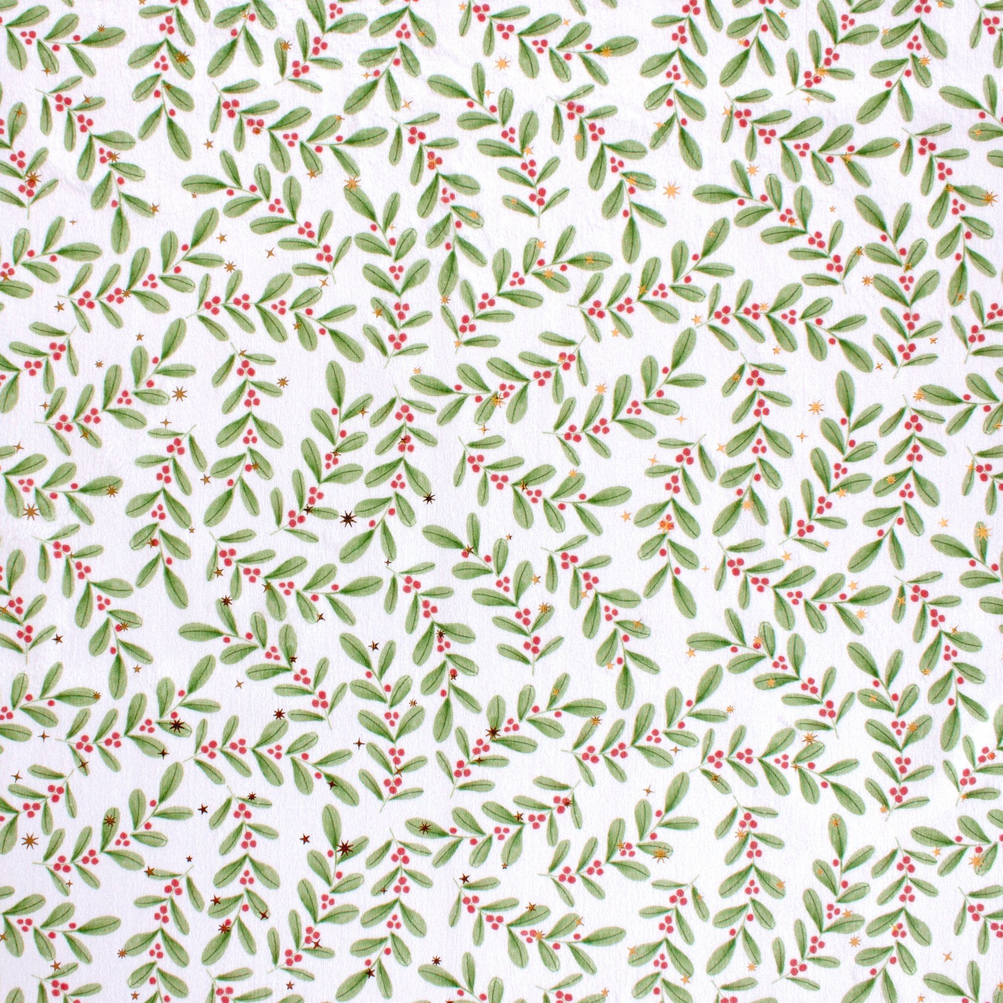 Ditsy Holly minky fabric, folded yardage by the yard