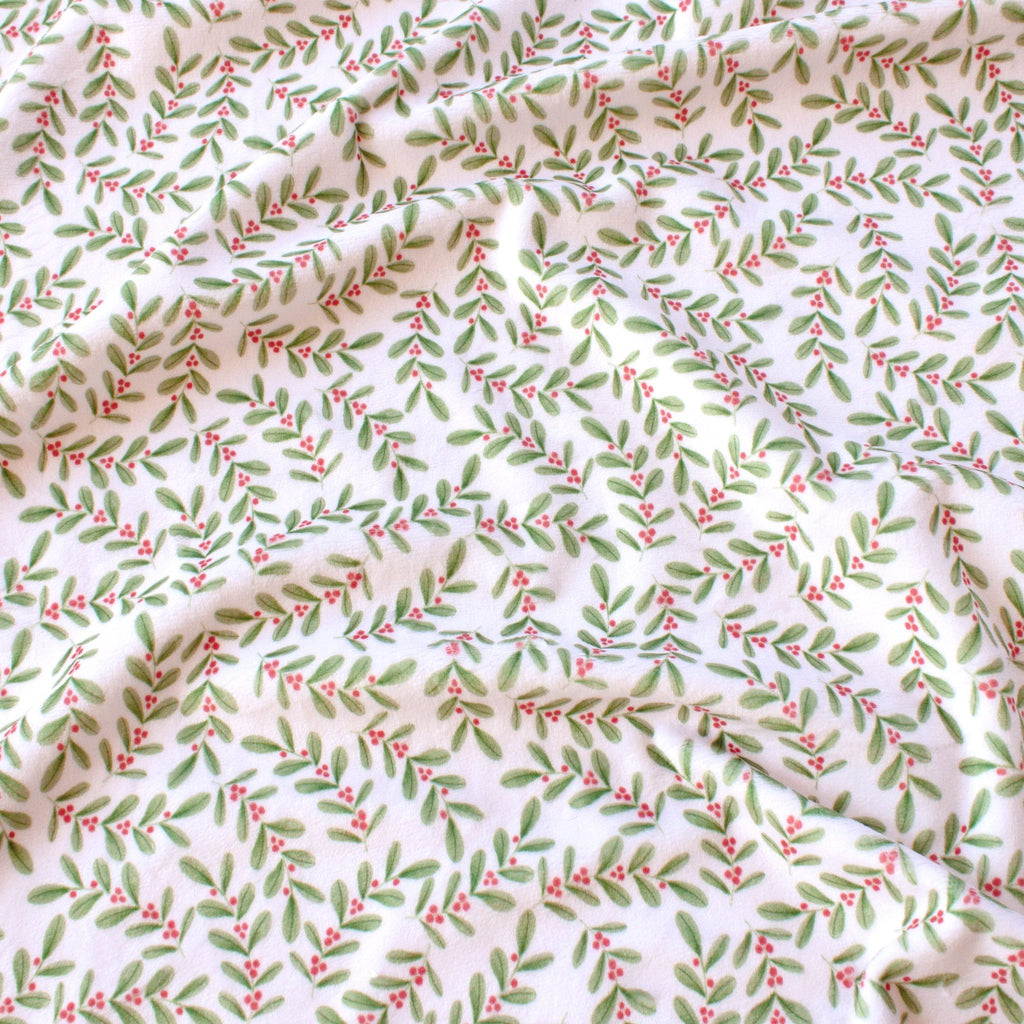 Ditsy Holly minky fabric, print and texture detail