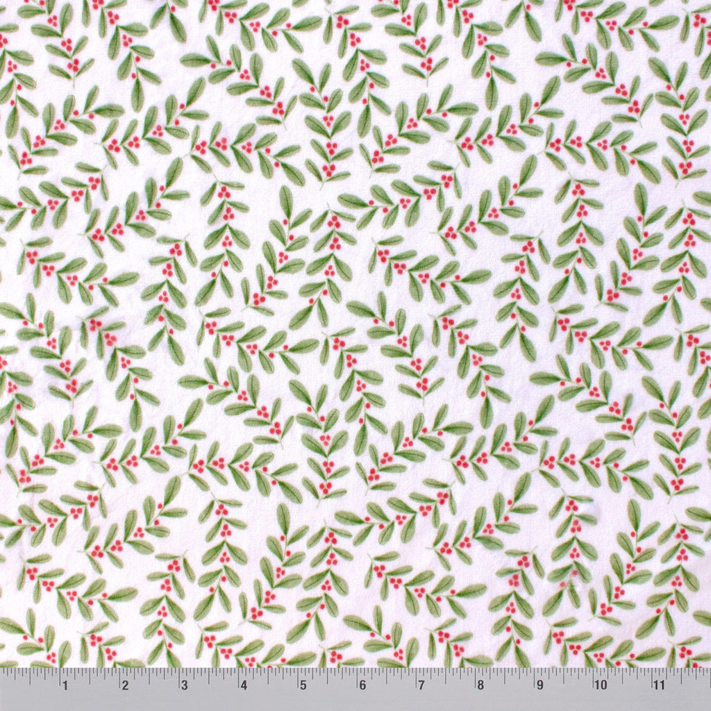 Ditsy Holly minky fabric, fabric draped fold