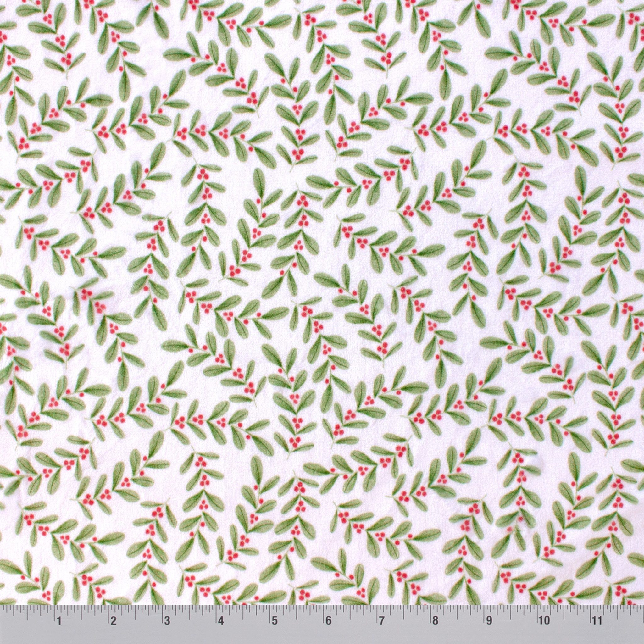 Ditsy Holly minky fabric, fabric draped fold