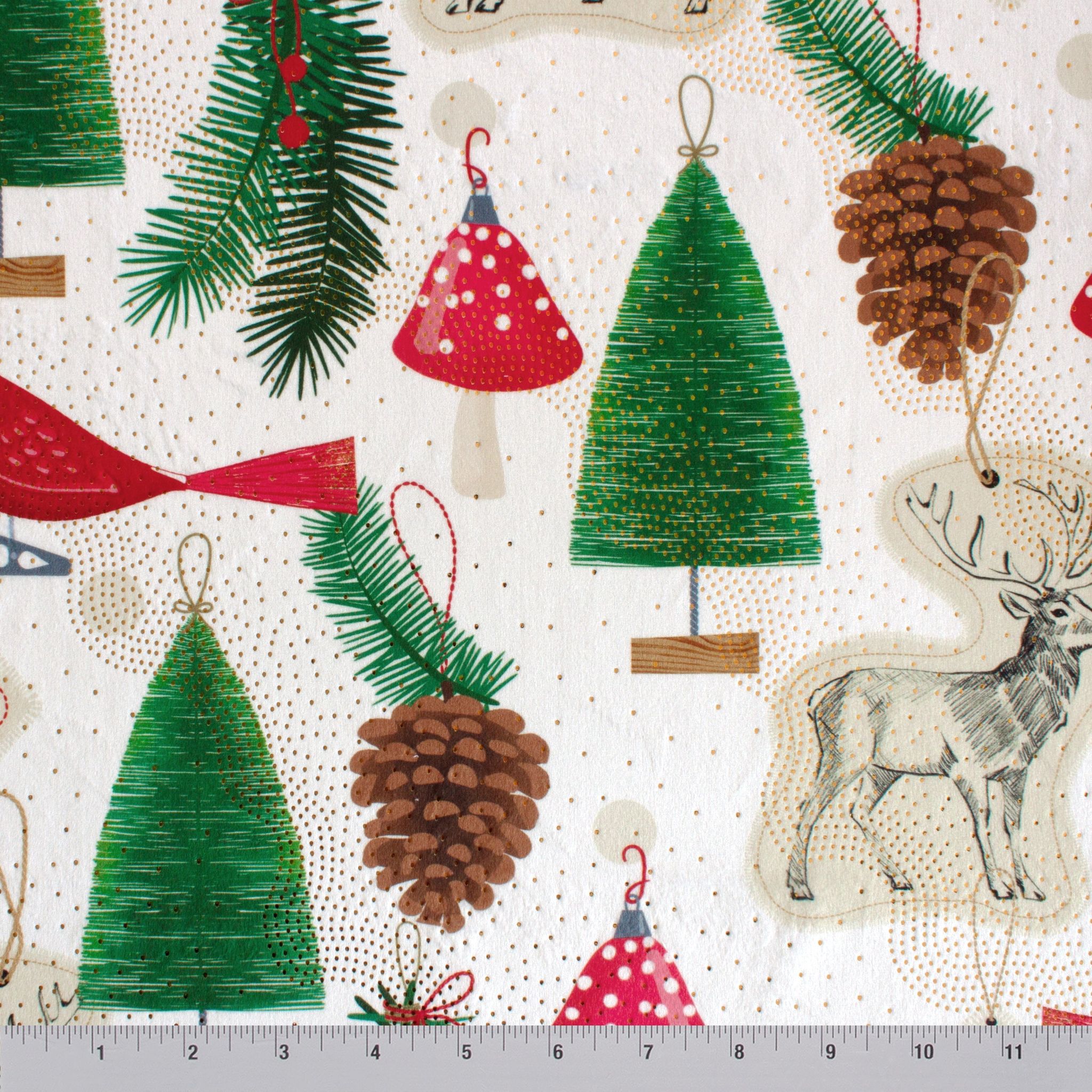 Tiny Christmas Ornaments minky fabric, close-up of pile
