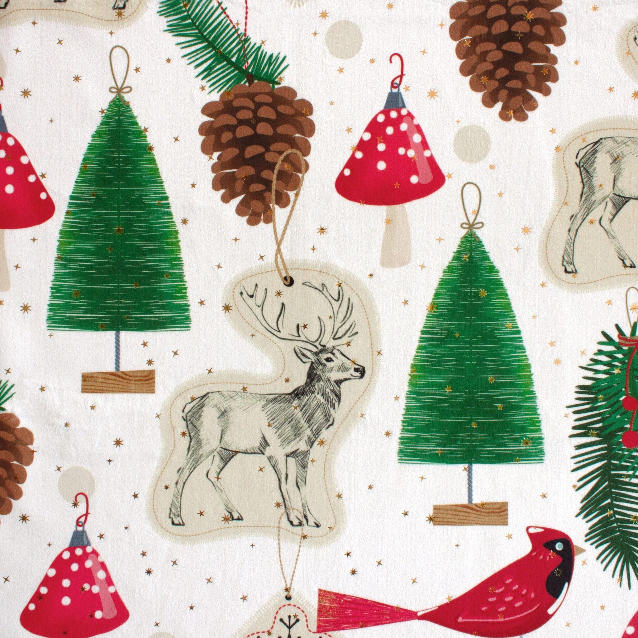Tiny Christmas Ornaments minky fabric, folded yardage