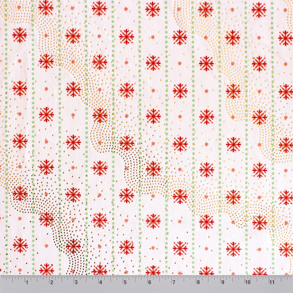 Ornament Stripe holiday print minky fabric, close-up