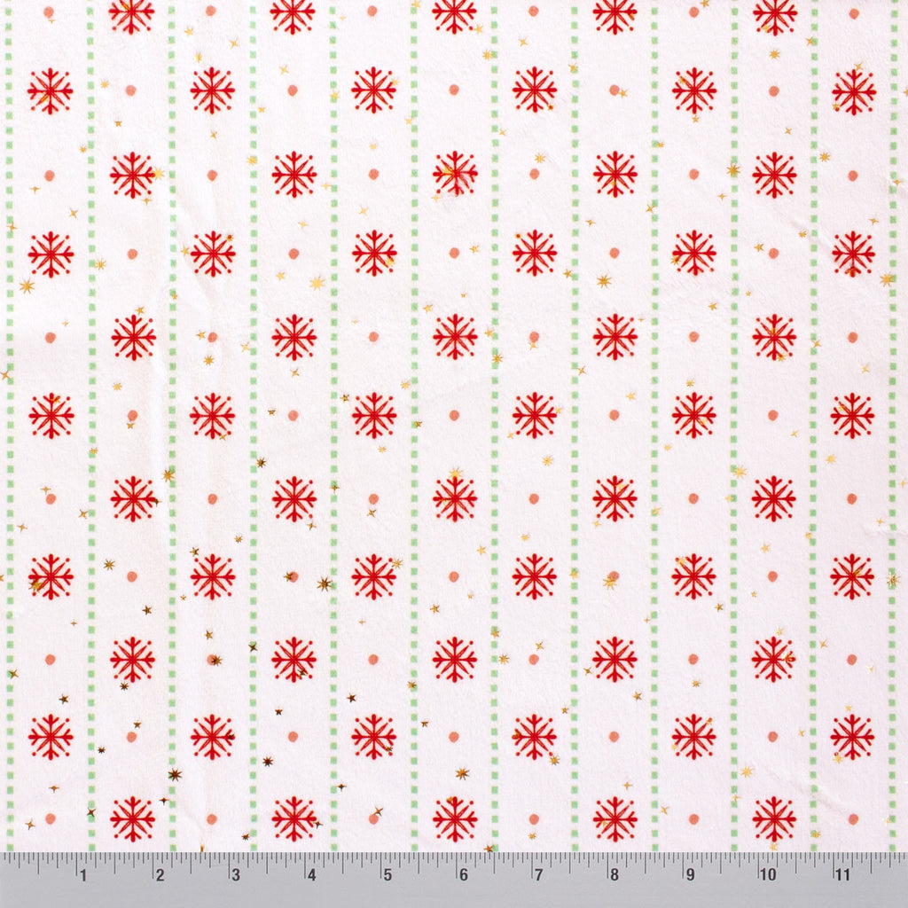 Ornament Stripe holiday print minky fabric, color detail