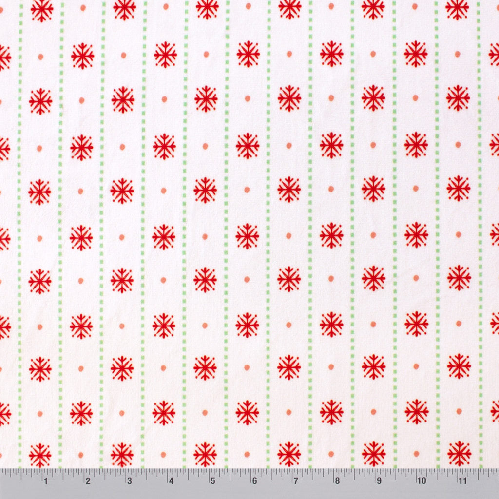 Ornament Stripe holiday print minky fabric, draped