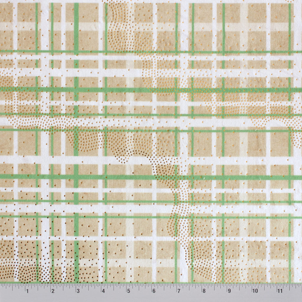 Ornament Plaid holiday print minky fabric, close-up