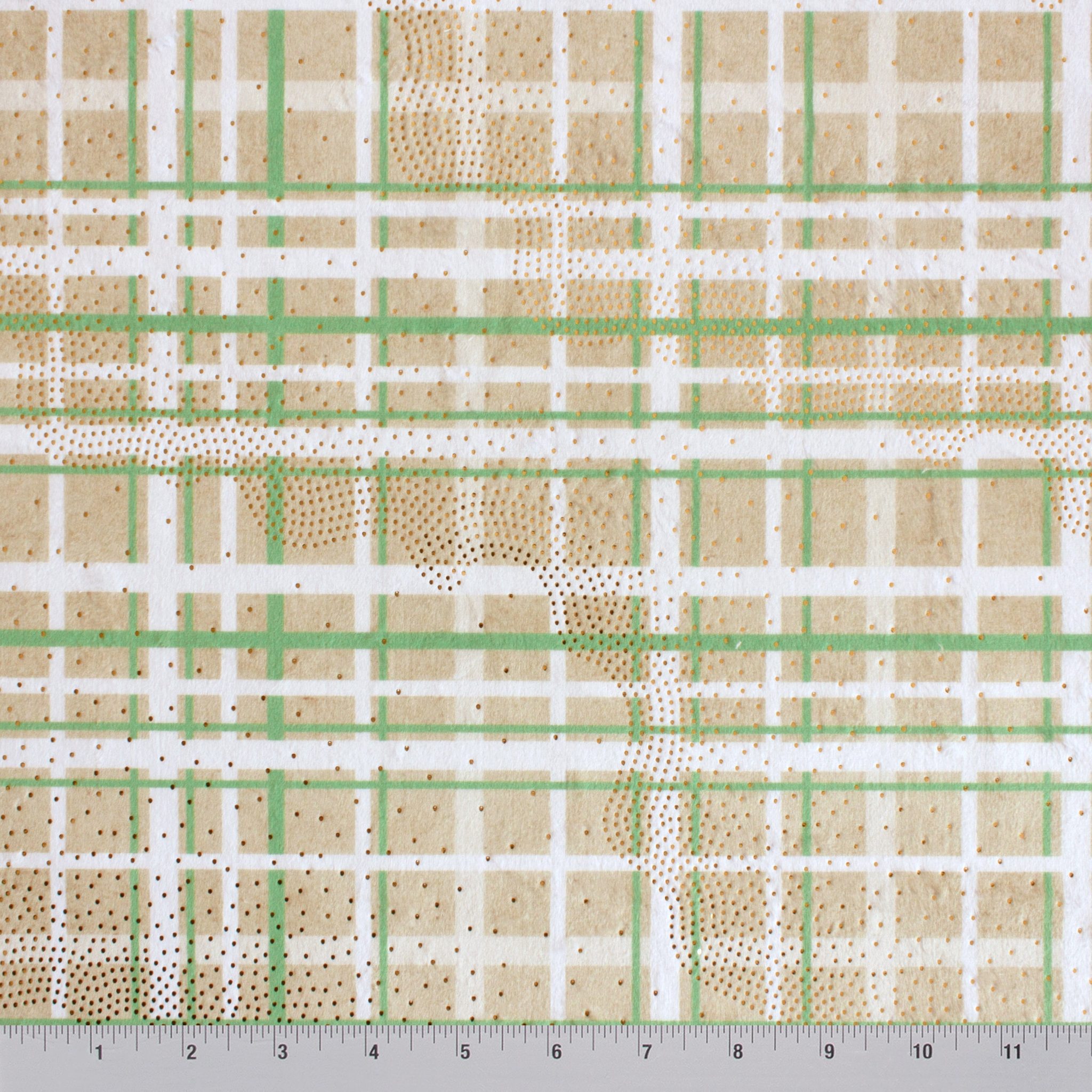 Ornament Plaid holiday print minky fabric, close-up