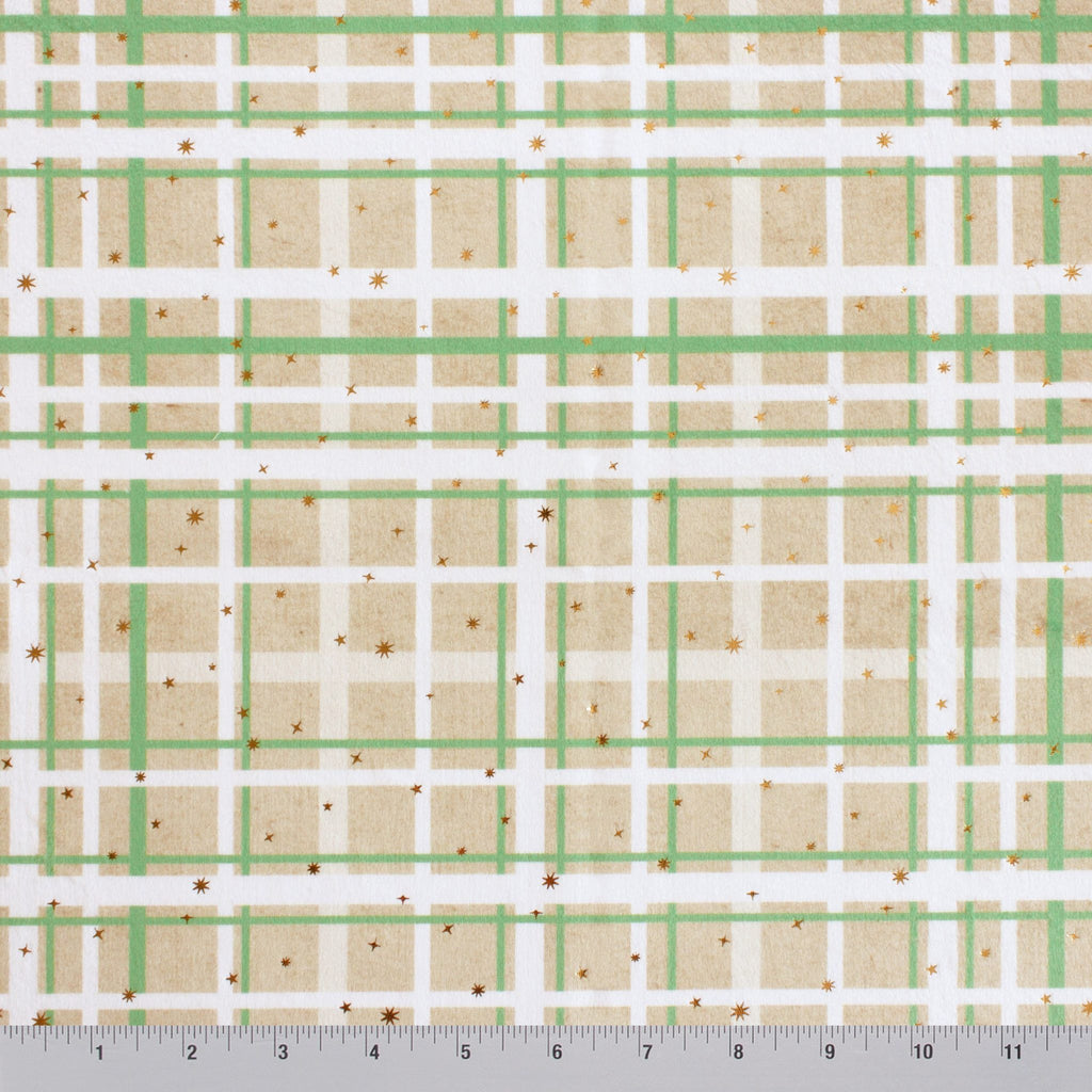 Ornament Plaid holiday print minky fabric, color detail