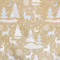 Christmas scene minky fabric, neutral reindeer and snowflake print swatch