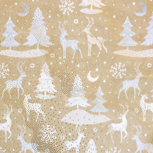 Christmas scene minky fabric, neutral reindeer and snowflake print swatch