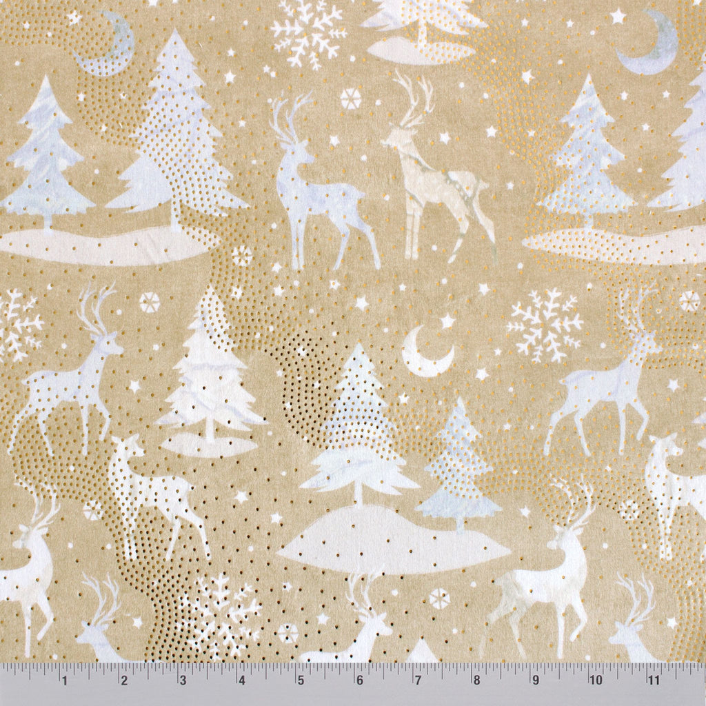 Christmas scene printed minky, tan colorway bolt view