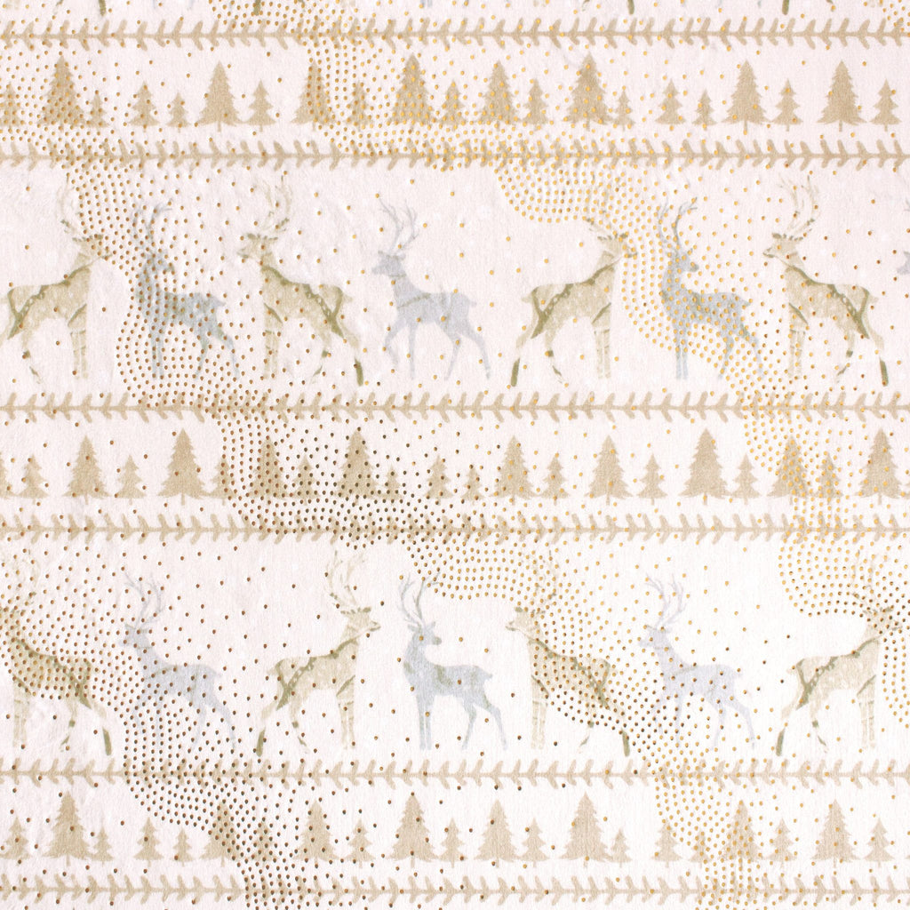Reindeer stripe minky fabric, full Scandinavian stripe and reindeer print view