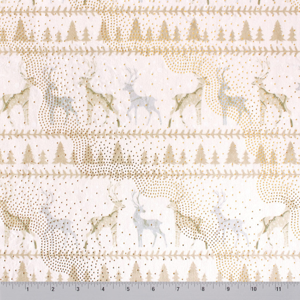 Reindeer stripe minky fabric, close-up of neutral holiday stripe motif on 2.5mm pile