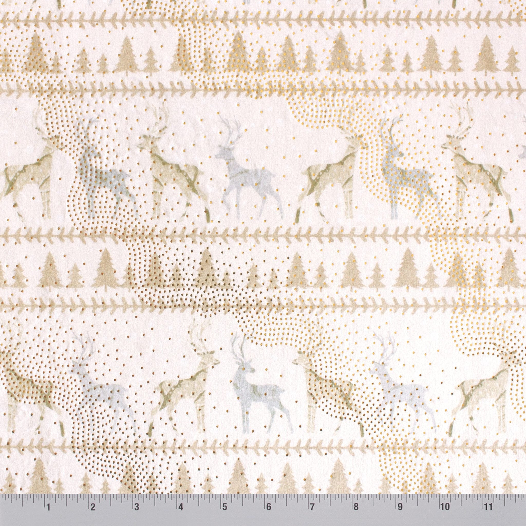 Reindeer stripe minky fabric, close-up of neutral holiday stripe motif on 2.5mm pile