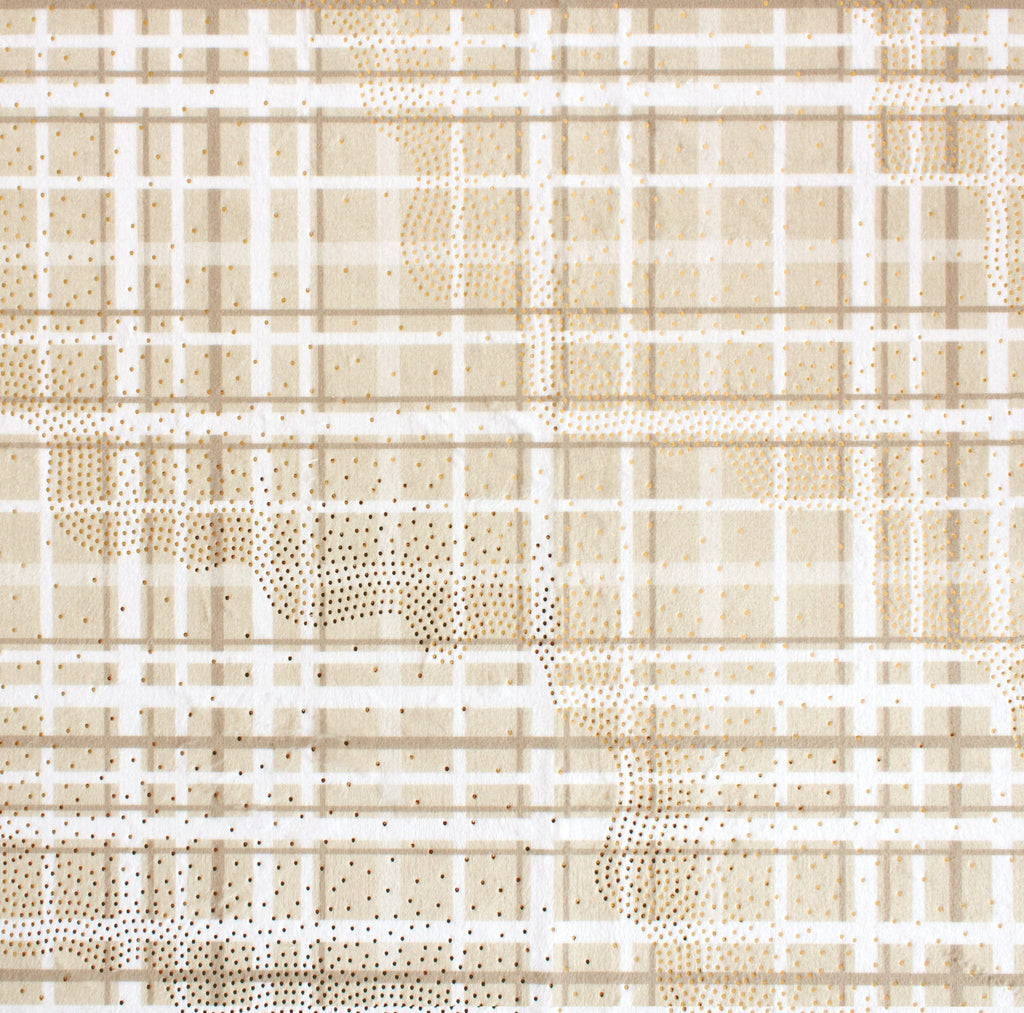 Reindeer plaid minky fabric, full neutral tone plaid print view