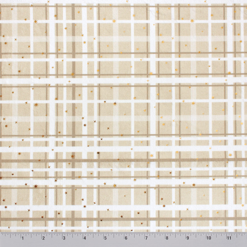 Reindeer plaid minky fabric, color option 5 folded yard view