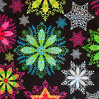 Neon Snowflakes holiday print minky fabric, swatch