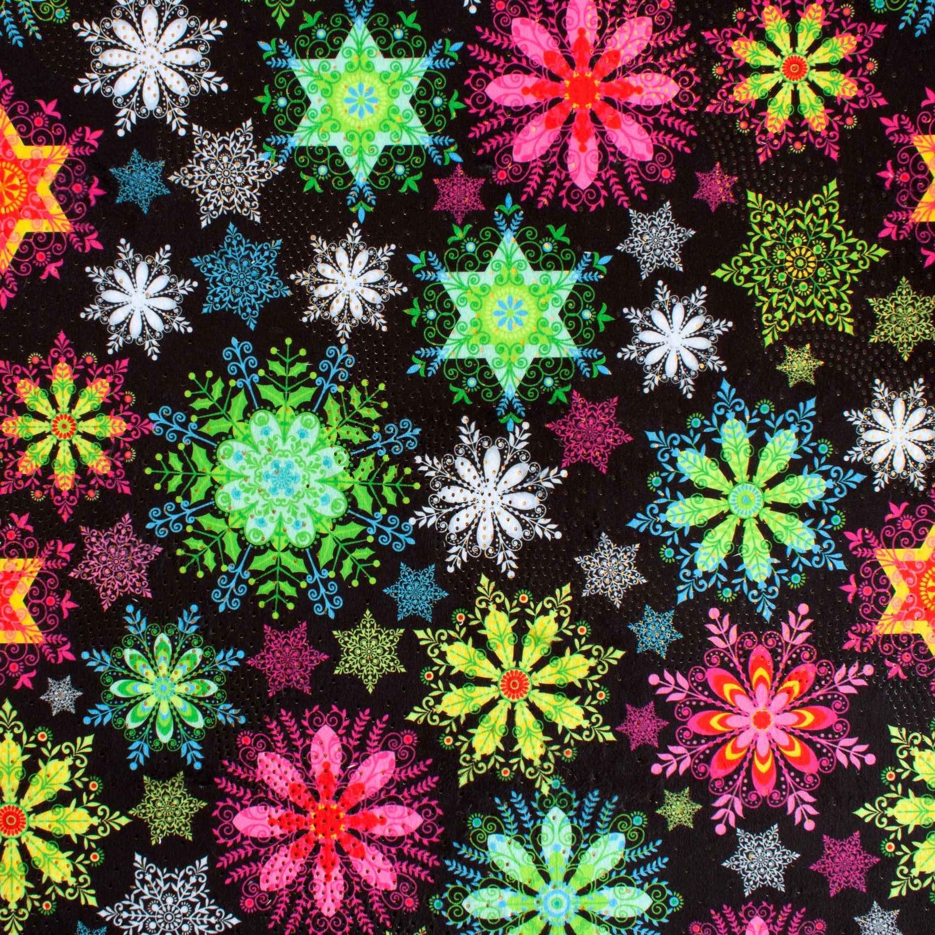 Tiny Neon Snowflakes holiday minky fabric, swatch