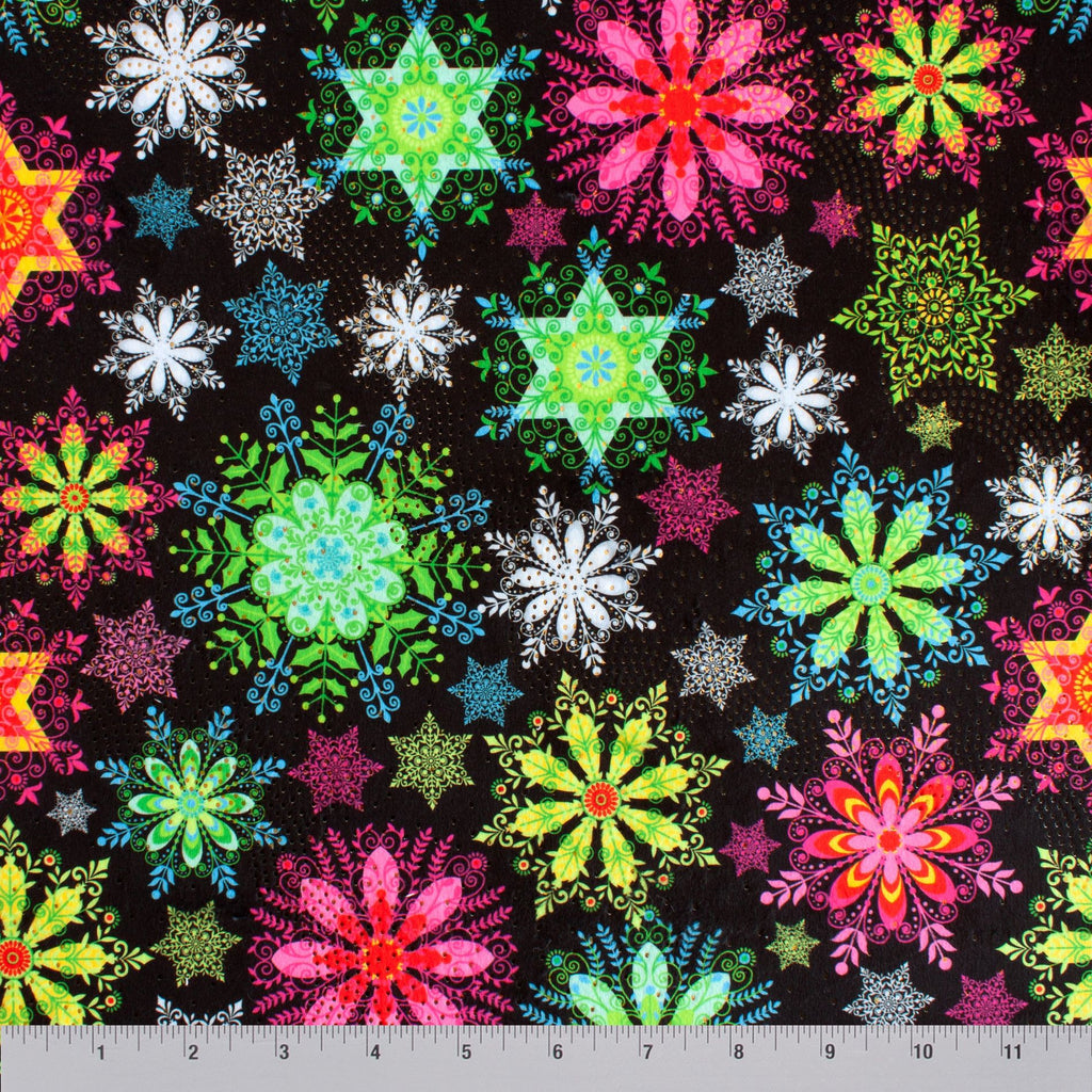 Tiny Neon Snowflakes minky fabric, close-up of pile