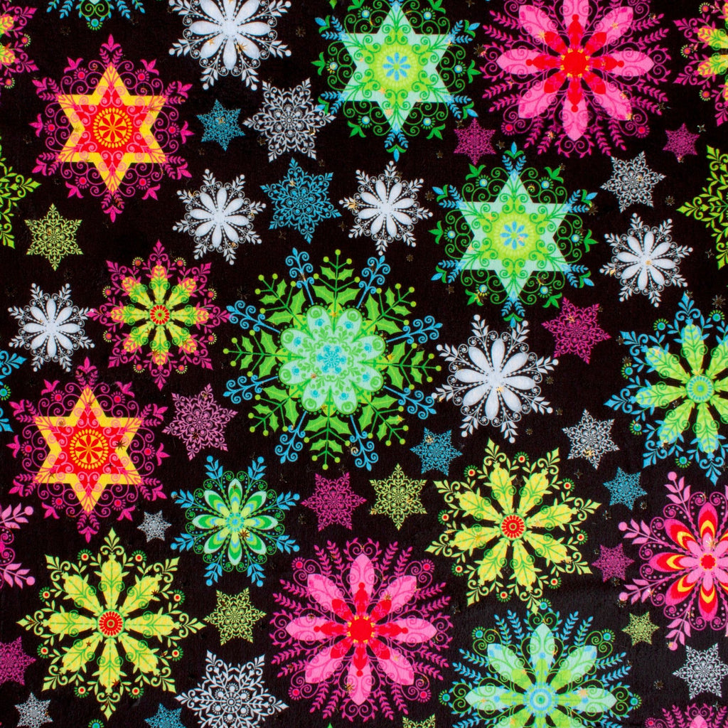 Tiny Neon Snowflakes minky fabric, folded yardage