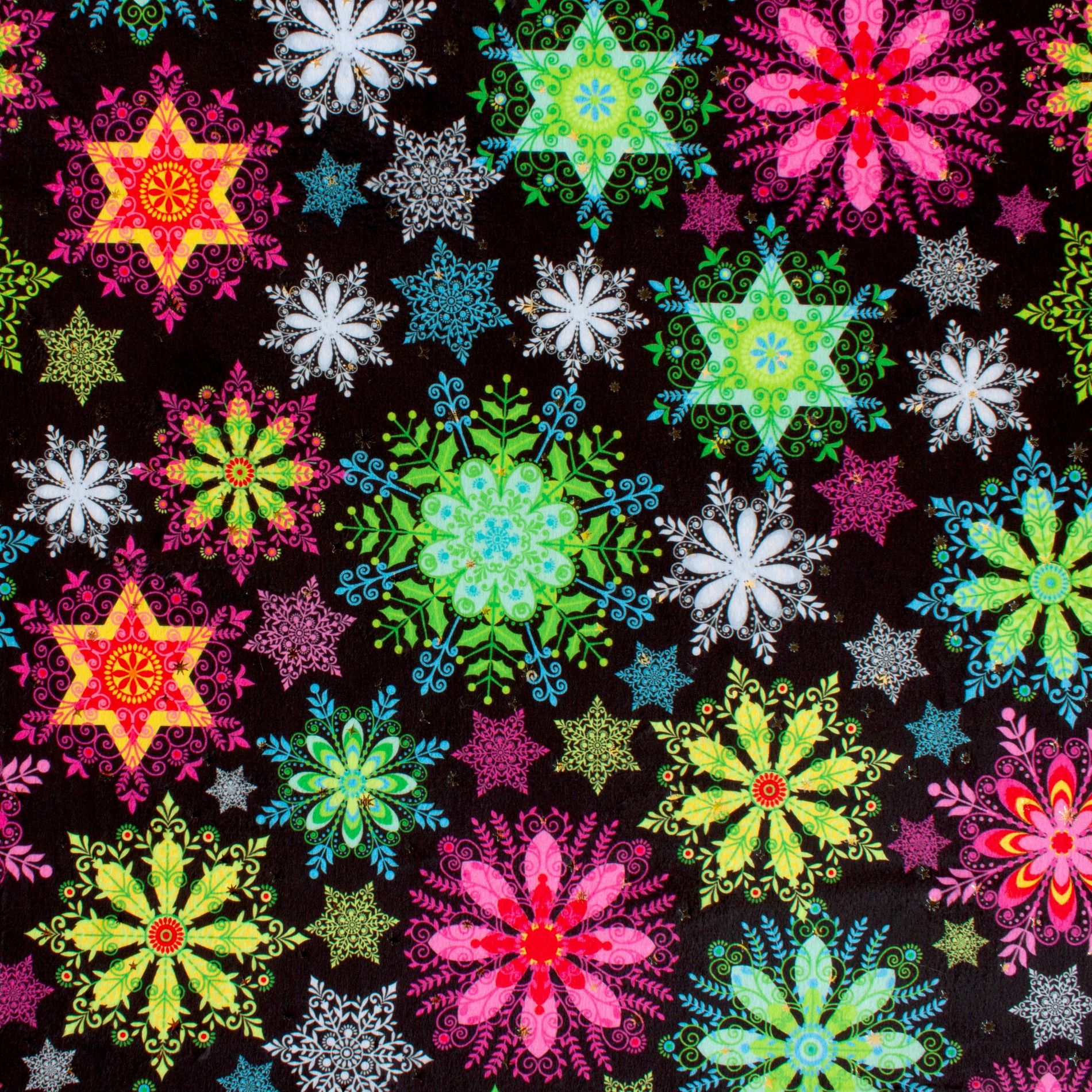 Tiny Neon Snowflakes minky fabric, folded yardage