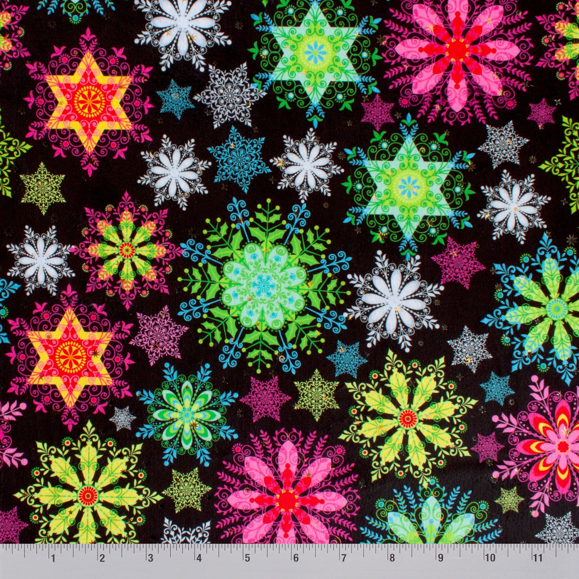 Tiny Neon Snowflakes neon print minky fabric, color detail