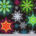 Neon Snowflakes holiday print minky fabric, edge