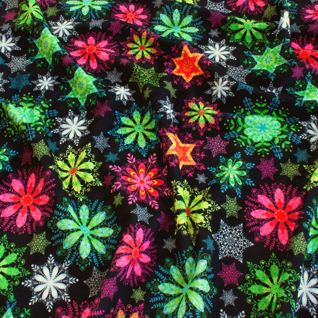 Tiny Neon Snowflakes minky fabric, bolt