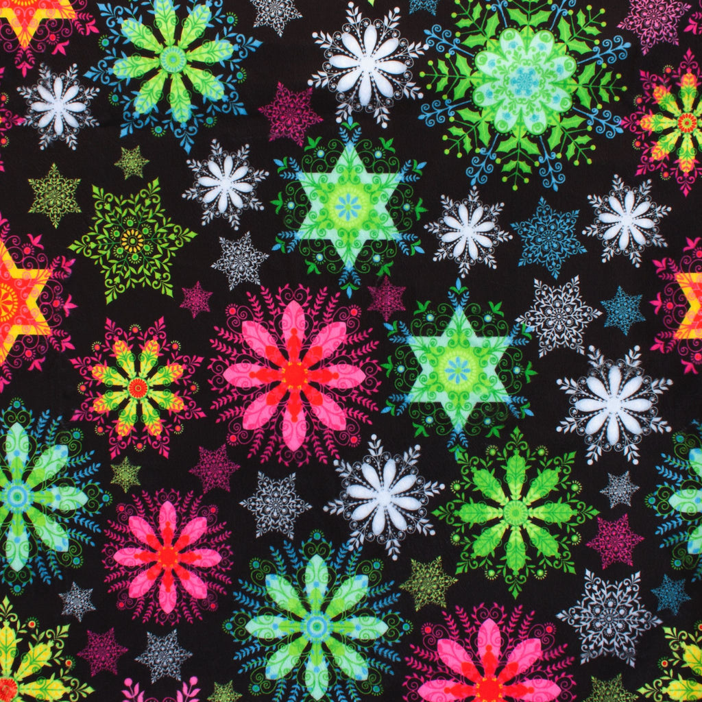 Tiny Neon Snowflakes minky fabric, draped fold
