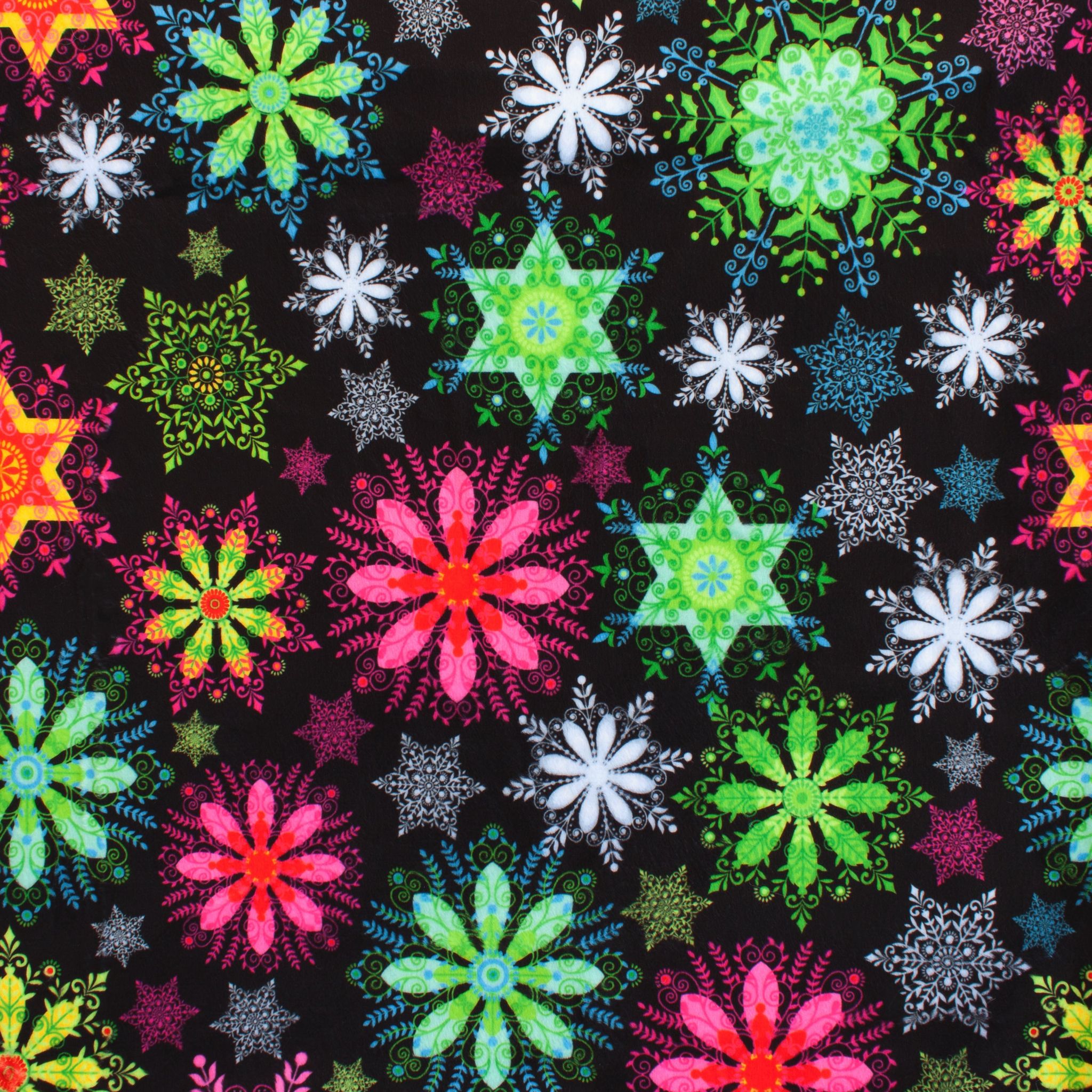Tiny Neon Snowflakes minky fabric, draped fold