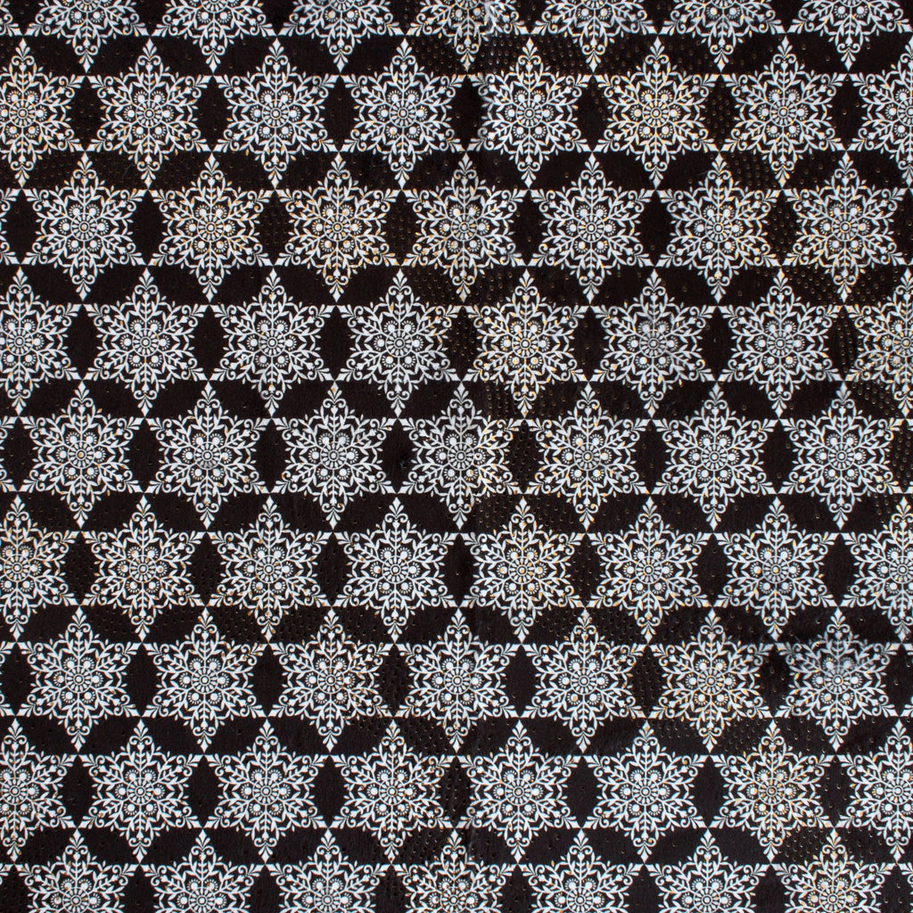 Snowflake Ditsy black and white minky fabric, swatch